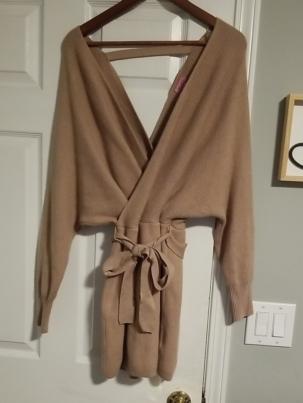 mi ami Ribbed Knit Wrap Dress in Camel